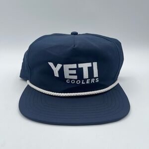 Yeti Coolers Cap Mens Blue White Logo Rope Snapback Adjustable Hat Adult Trucker